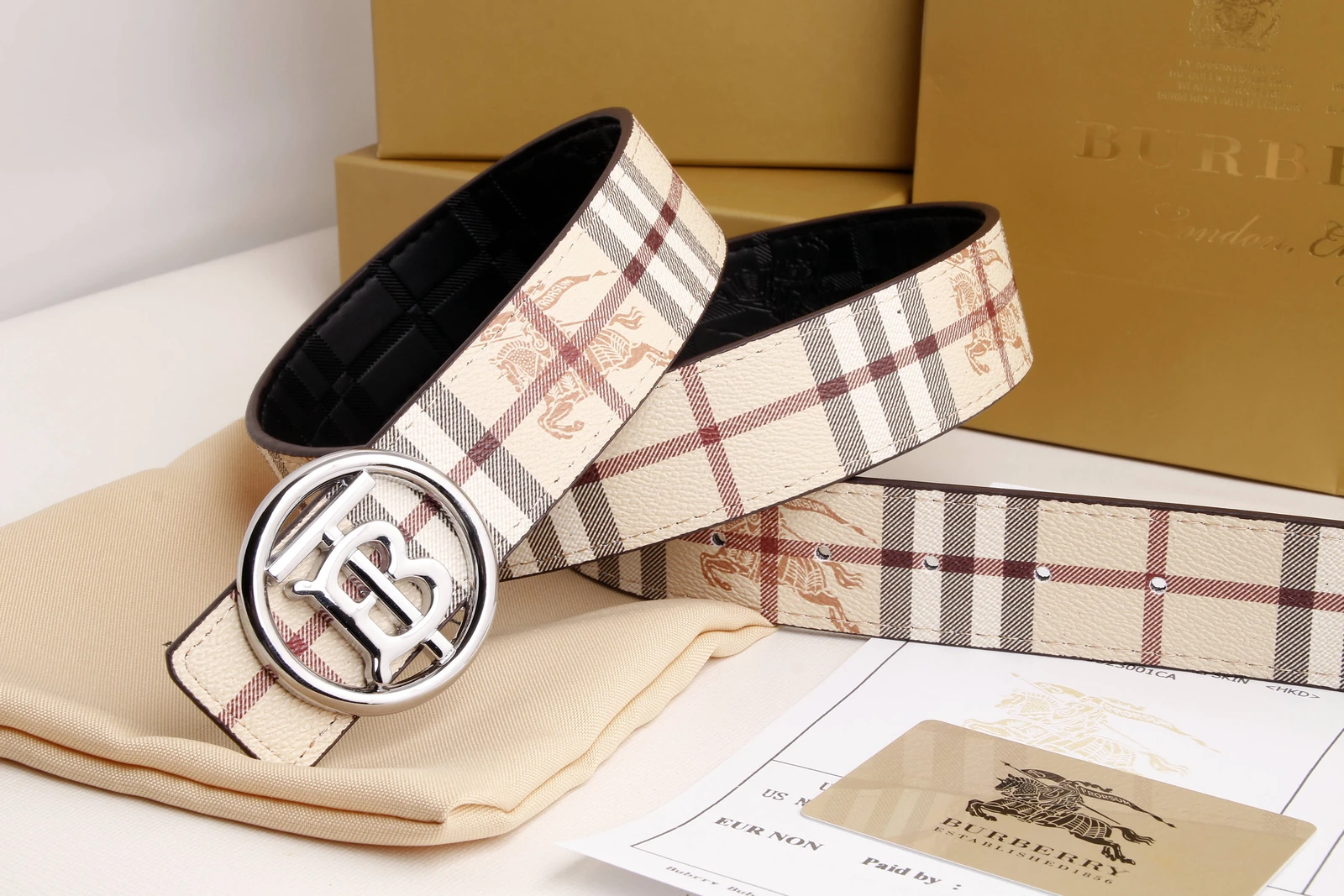Burberry round TB-buckle check belt · CKS