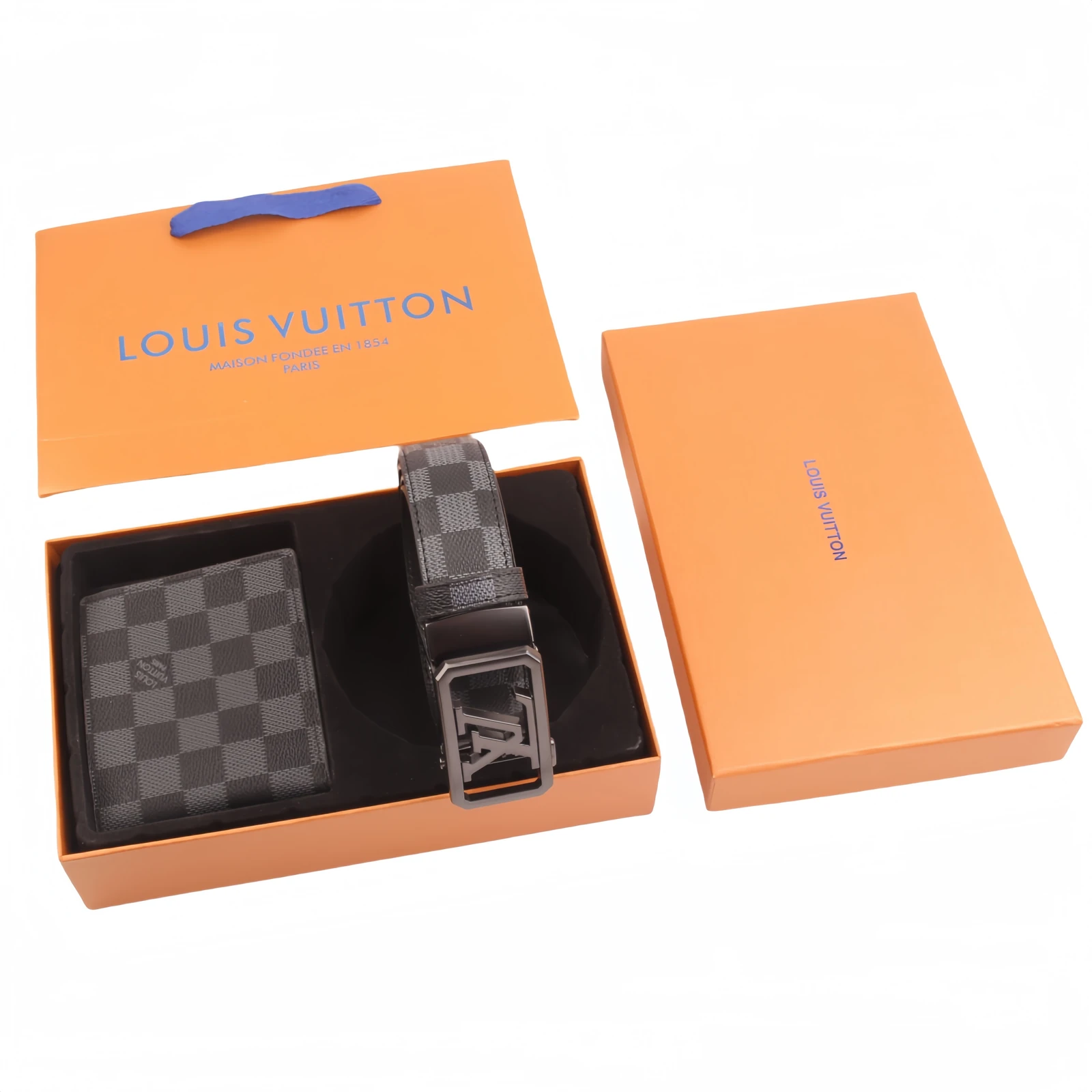 Conjunto de cinturón y cartera Louis Vuitton con hebilla LV enmarcada · CKS