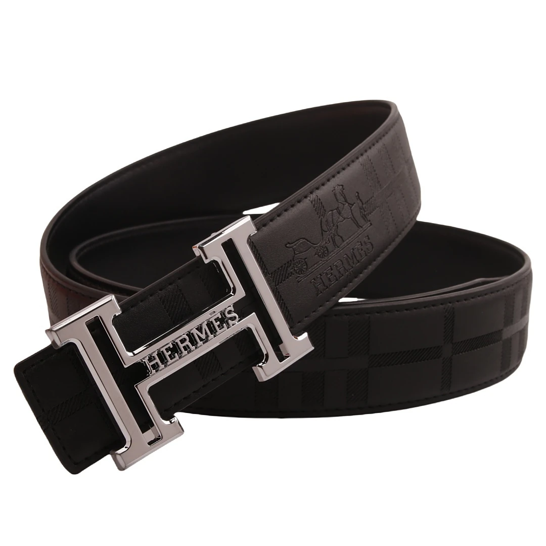 Cinturón Hermès con hebilla H calada y cuadros tonales · CKS